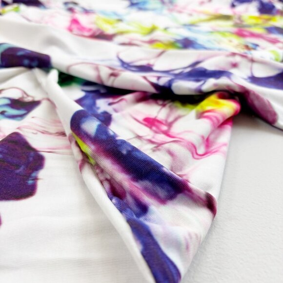 ASOS Low Back Wiggle Midi Dress US 10 NWT Abstract Watercolor Print Mesh Panel - Picture 3 of 11